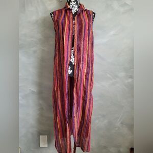 Vintage Victoria's Secret Sleeveless Maxi Shirt Dress Sheer Dual Side Split Sz L